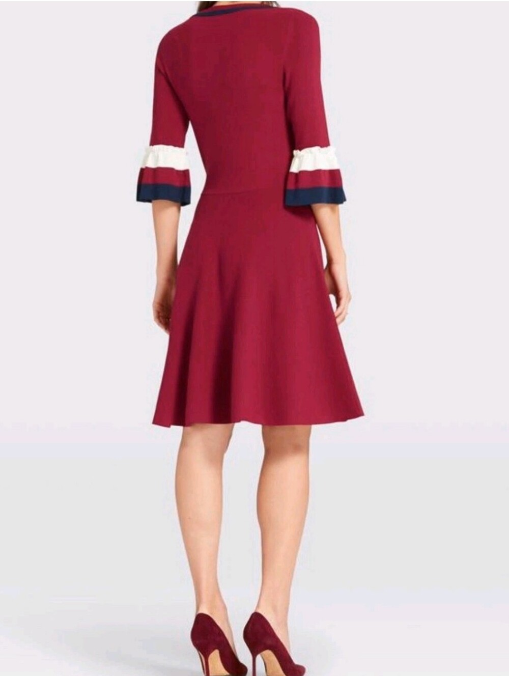Draper James Belle Sleeve Sweater Dress Small S Berry Navy Accent EUC - Picture 3 of 10